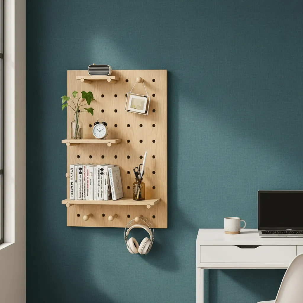 Panel Organizador de Madera con Estantes y Clavijas - Imagen 4