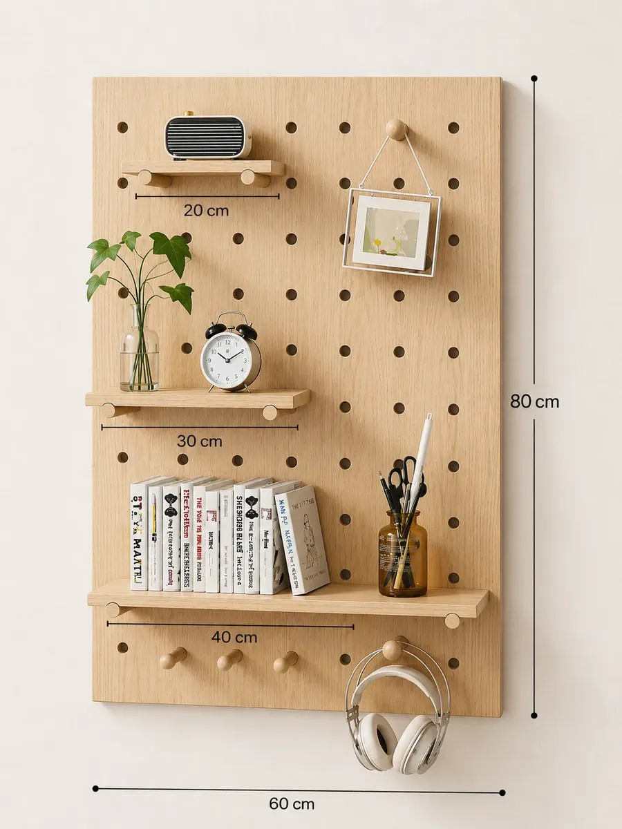 Panel Organizador de Madera con Estantes y Clavijas - Imagen 5