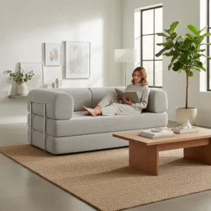 Sillón Sofá Cama 3 Cuerpos Pana Gris Espuma Alta Densidad