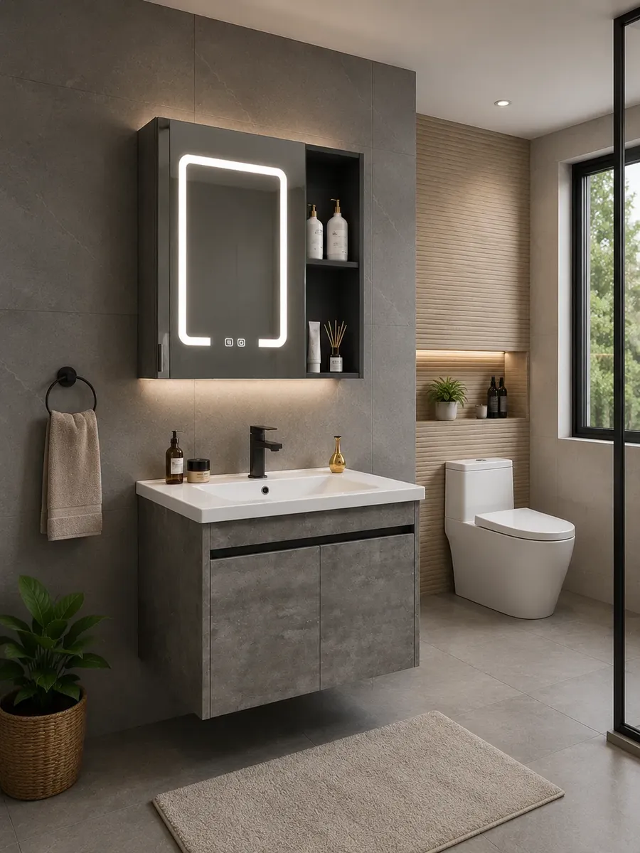 Mueble de Baño Suspendido 60 cm con Bacha y Espejo LED - Imagen 2