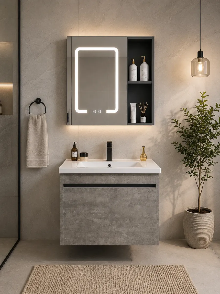 Mueble de Baño Suspendido 60 cm con Bacha y Espejo LED - Imagen 3