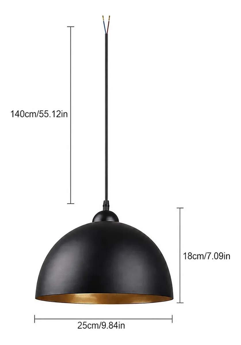 Lámpara Colgante Media Esfera Negra Interior Dorado 25cm - Imagen 4