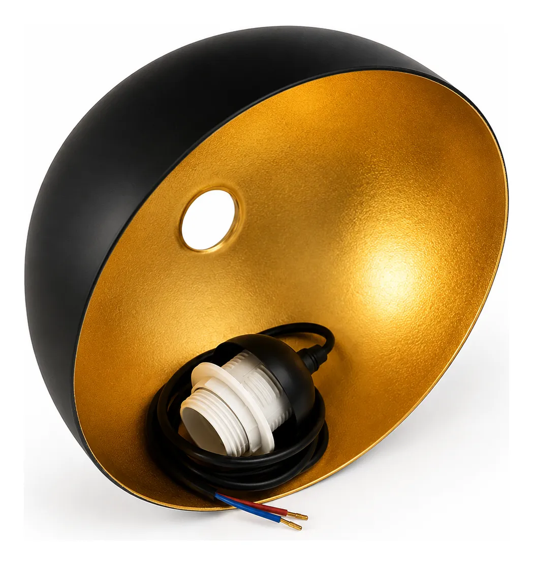 Lámpara Colgante Media Esfera Negra Interior Dorado 25cm - Imagen 7
