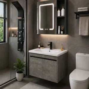 Mueble de Baño Suspendido 60 cm con Bacha y Espejo LED