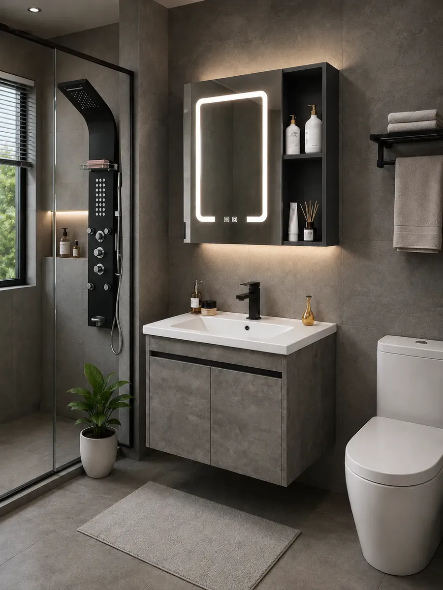 Mueble de Baño Suspendido 60 cm con Bacha y Espejo LED